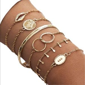 6 Piece Gold Cuff and Shell Bracelet Set